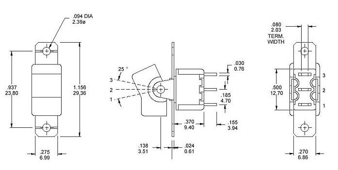 RS8-102R1三腳兩檔 焊腳鈕子開關