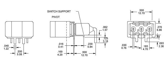 RS8-102R3 三腳兩檔 90度彎腳 臥式鈕子開關(guān)