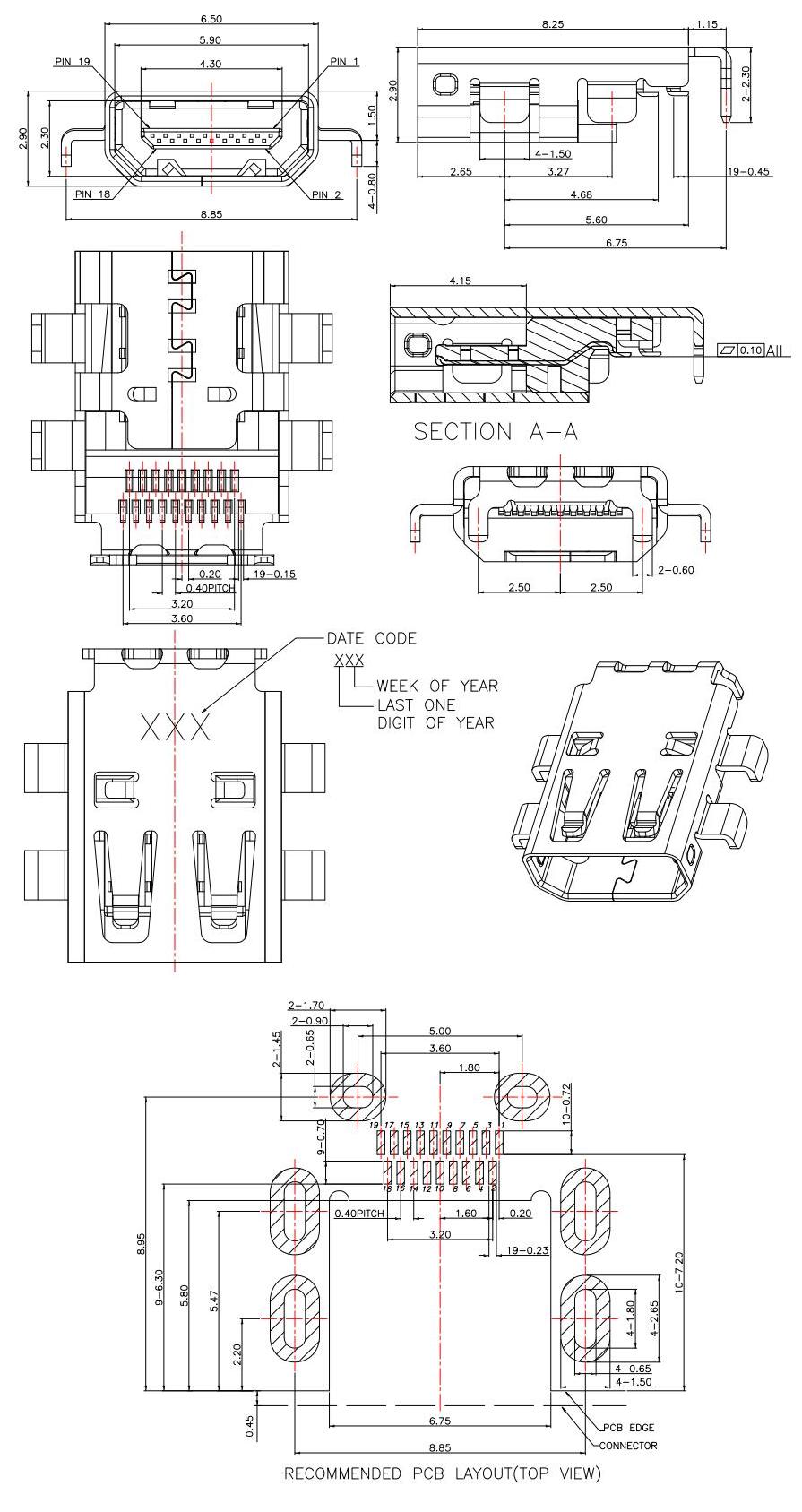 HDMI D TYPE,沉板高H:1.5mm,HDMI-D-5 HDMI sockets HDMI D TYPE,沉板高H:1.5mm,HDMI-D-5 HDMI sockets