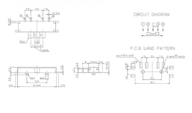 mini八腳撥動(dòng)開關(guān)尺寸圖