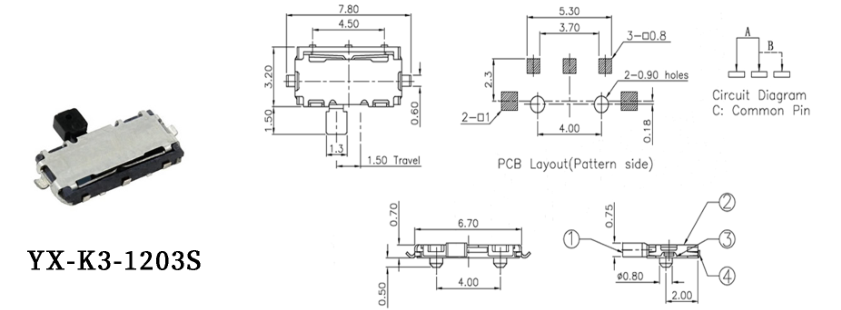 K3-1203S撥動開關(guān)原理圖 K3-1203S撥動開關(guān)原理圖