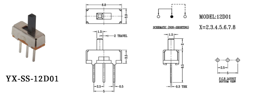 SS-12D01撥動開關(guān)原理圖 SS-12D01撥動開關(guān)原理圖