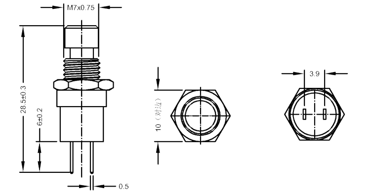 Φ7mm高平圓形金屬按鈕開關(guān)尺寸圖 Φ7mm高平圓形金屬按鈕開關(guān)尺寸圖