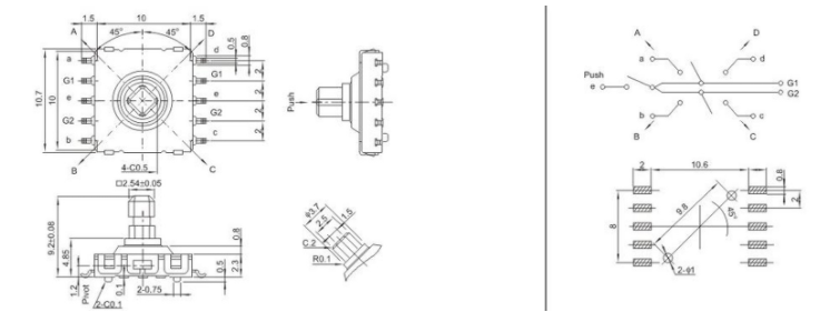 多功能五向開關尺寸圖紙