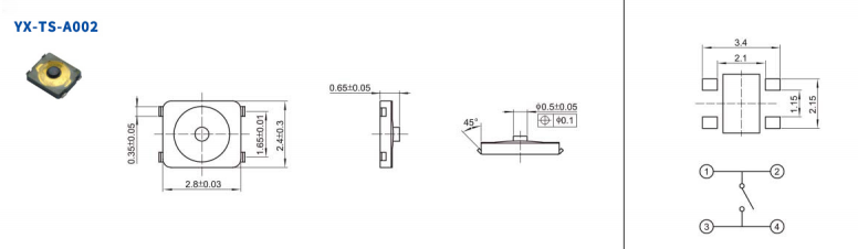 2.8*2.4四腳輕觸開關(guān)電路圖 2.8*2.4四腳輕觸開關(guān)電路圖