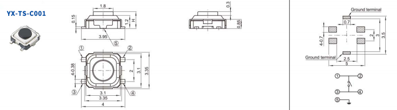 3.35*3.35四腳輕觸開關(guān)電路圖 3.35*3.35四腳輕觸開關(guān)電路圖