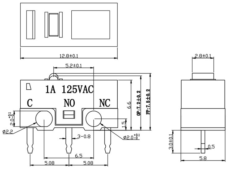 微動開關(guān)尺寸圖