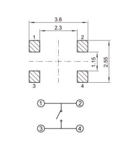 YX-TS-A003,3*2.6微型輕觸開關(guān)電路圖